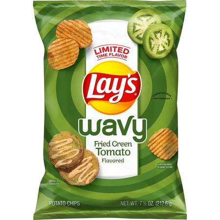 Lay's Wavy Fried Green Tomato Flavored Potato Chips, 7.5 oz Bag