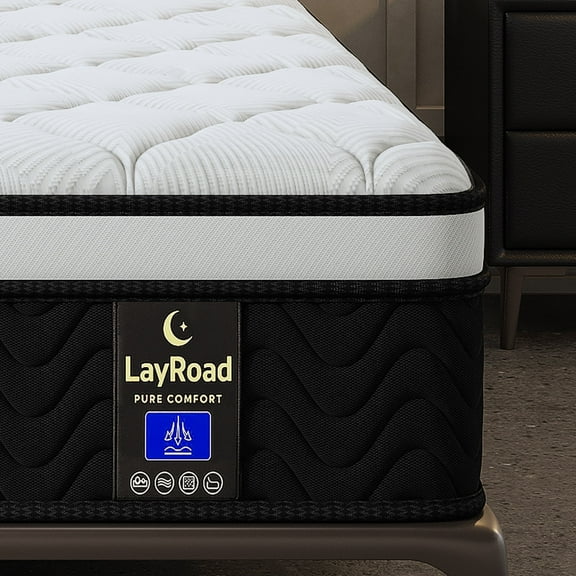 LayRoad 12 inch Twin Mattress Medium Firm Cooling Memory Foam Mattress, Black White
