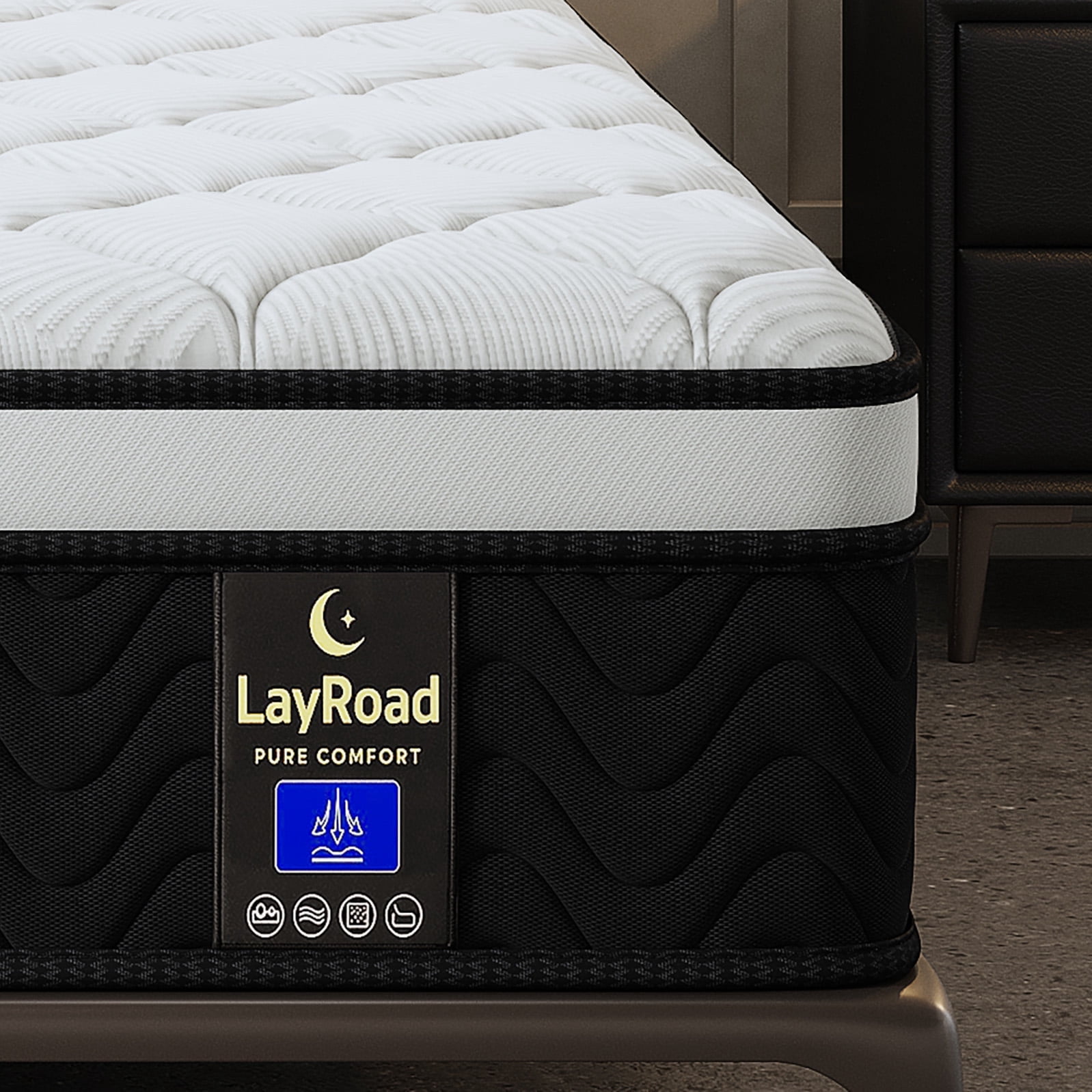 LayRoad 14 Inch Twin Mattress, Medium Firm, Cooling Comfort & Motion Isolation, CertiPUR-US Certified, 100-Night Trial, Black White