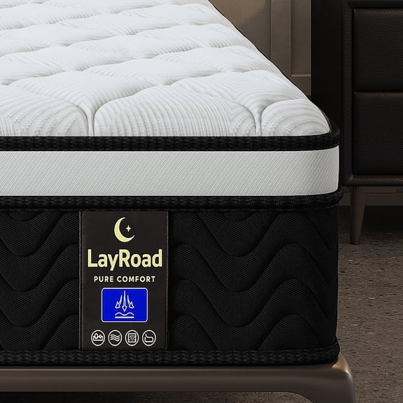 LayRoad 14 Inch Twin Mattress, Medium Firm, Cooling Comfort & Motion Isolation, CertiPUR-US Certified, 100-Night Trial, Black White