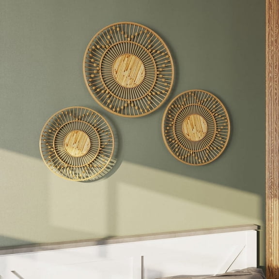 Layana Boho Style Farmhouse Bamboo Wall Plates