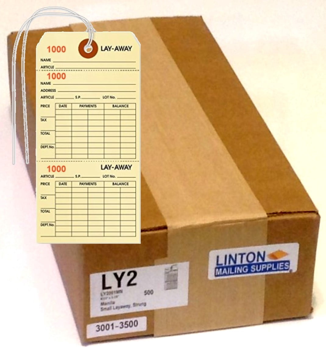 Layaway Tag, Manila Cardstock (3.125" x 6.25") w Two Tear-Off Sections ...