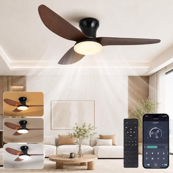 Laybasic 39" Ceiling Fans with Lights and Remote/APP Control, Flush Mount Low Profile Farmhouse LED Ceiling Fan Dimmable 6 Speed Reversible Noiseless for Bedroom, Indoor/Outdoor Use