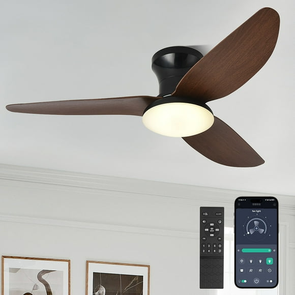 Wrought Studio Ceiling Fans With Lights, 54Inch RGB Low Profile Ceiling Fan With Light And Remote Control, Dimmable, Reversible DC Motor, Noiseless, 6 Speeds, Flush Mount Ceiling Fan For Livingroom - Canada