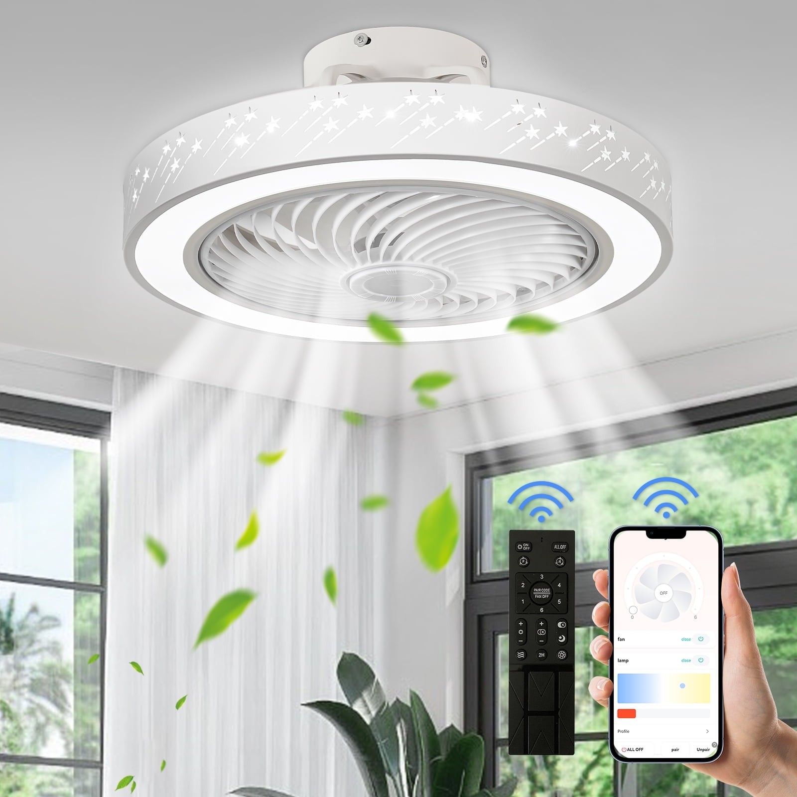 Laybasic Modern Ceiling Fans with Lights and Remote, 18