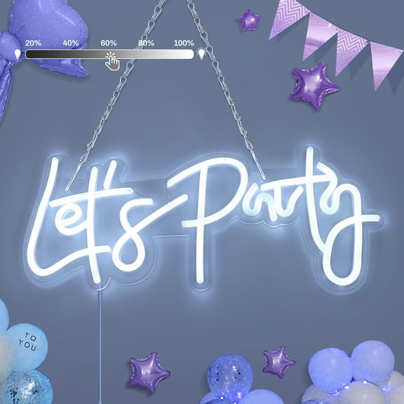 Laybasic Let's Party Neon Sign, Dimmable 15.8"x 7.1" LED Neon Signs for Wall Decor 5 Brightness USB Powered Light Up Signs for Wedding Birthday Party