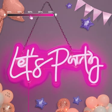 Laybasic Let's Party Neon Sign, Dimmable 15.8"x 7.1" LED Neon Signs for Wall Decor 5 Brightness USB Powered Light Up Signs for Wedding Birthday Party
