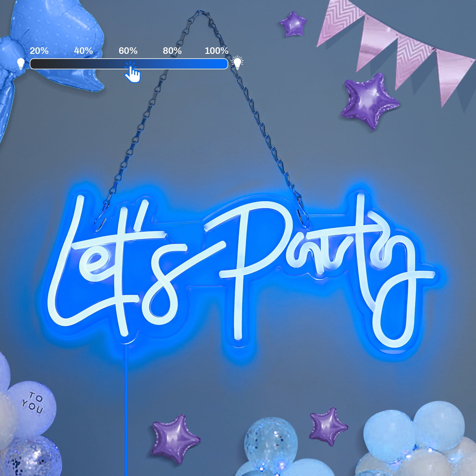 Led Perspex Sign Party Laybasic Let's Party Neon Sign, Dimmable 15.8
