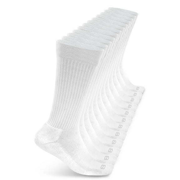 Layer 8 Cushioned Crew Socks for Men Breathable Athletic Socks with Moisture-Wicking Quick Dry Fiber, 12 Pairs, White