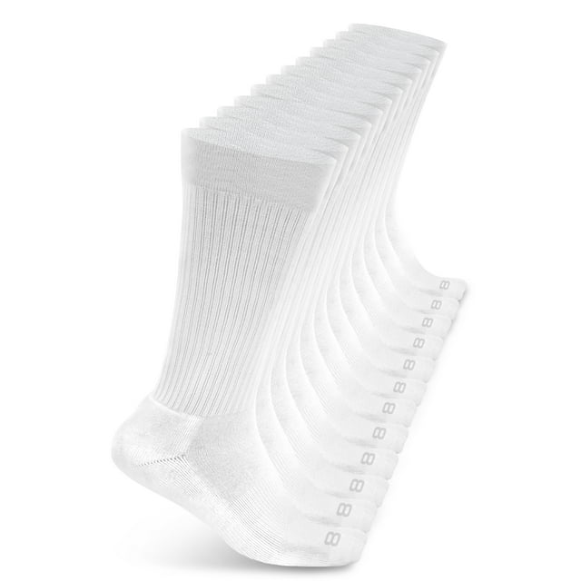 Layer 8 Cushioned Crew Socks for Men Breathable Athletic Socks with Moisture-Wicking Quick Dry Fiber, 12 Pairs, White