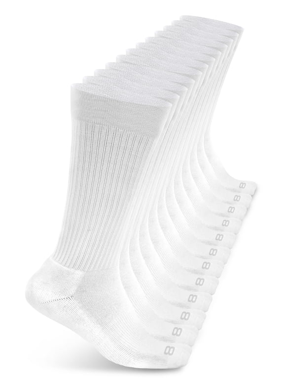 Cushioned Crew Socks for Men Breathable Athletic Socks with Moisture-Wicking Quick Dry Fiber, 12 Pairs, White
