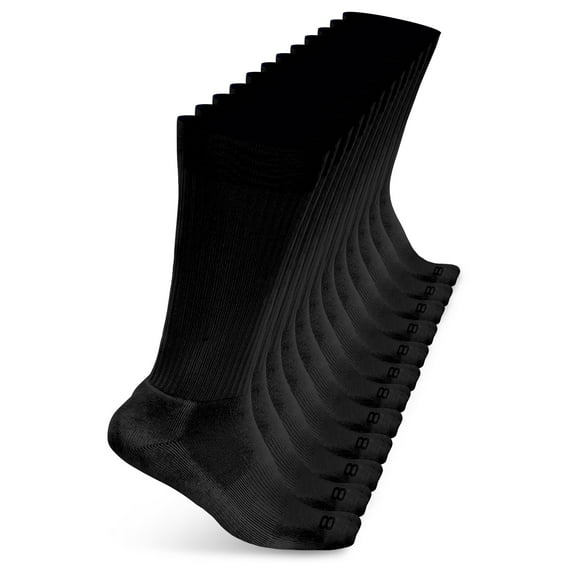 Layer 8 Cushioned Crew Socks for Men Breathable Athletic Socks with Moisture-Wicking Quick Dry Fiber, 12 Pairs, Black