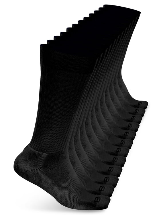 Cushioned Crew Socks for Men Breathable Athletic Socks with Moisture-Wicking Quick Dry Fiber, 12 Pairs, Black