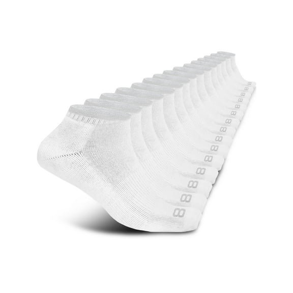 Layer 8 Cushioned No Show Socks for Men Breathable Athletic Socks with Moisture-Wicking Quick Dry Fiber, 15 Pairs, White