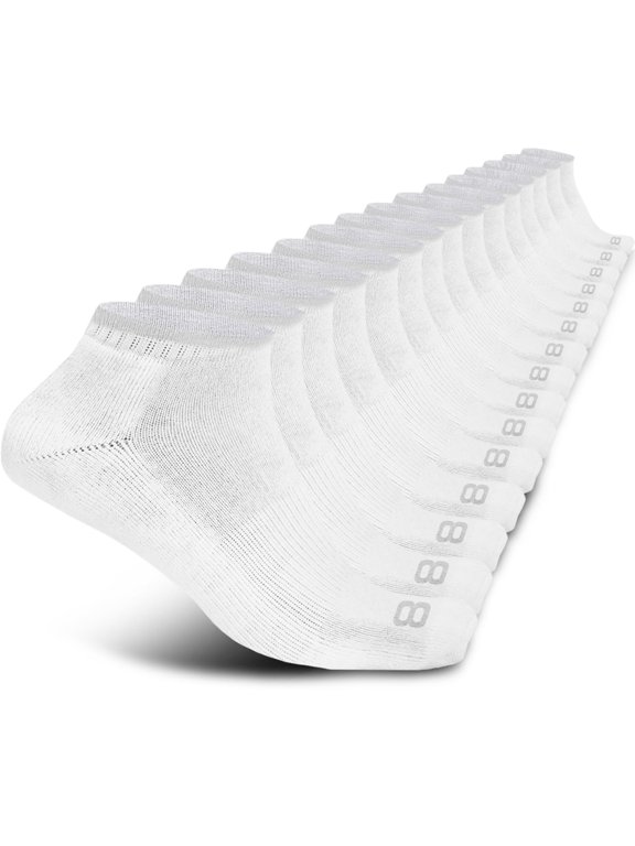 Layer 8 Cushioned No Show Socks for Men Breathable Athletic Socks with Moisture-Wicking Quick Dry Fiber, 15 Pairs, White