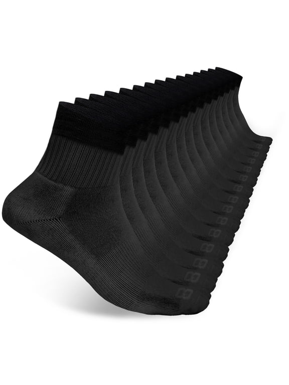 Men’s Cushioned Quarter Socks for Men Breathable Men’s Sports Socks for All day Comfort, 15 pk, Black