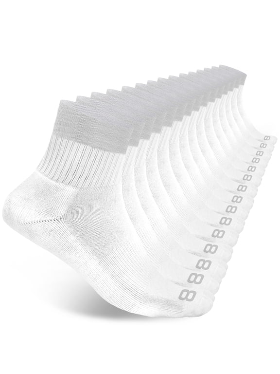 Men’s Cushioned Quarter Socks for Men Breathable Men’s Sports Socks for All day Comfort, 15 pk, White