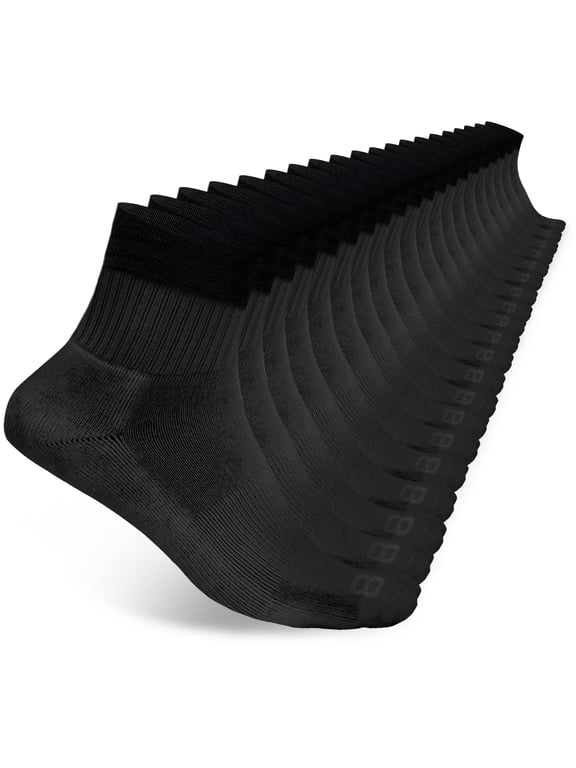 Men’s Cushioned Quarter Socks for Men Breathable Sports Socks All Day Comfort,15 Pack, Black