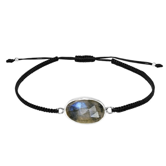 Layer Me Black Labradorite Stone Sterling Silver on Adjustable Bracelet