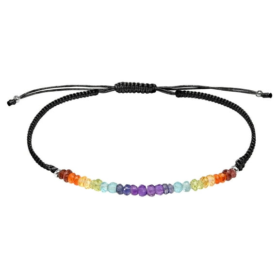 Layer Me Rainbow Genuine Stones Sterling Silver on Adjustable Black Bracelet