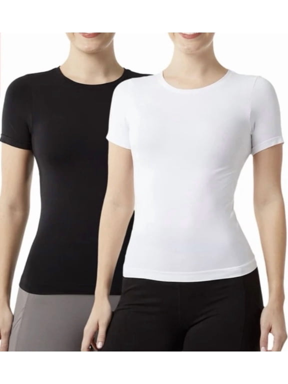 Layer Zero by 32 Degrees Women's 2pk Short Sleeve Seamless Nylon T-Shirt White & Black Small