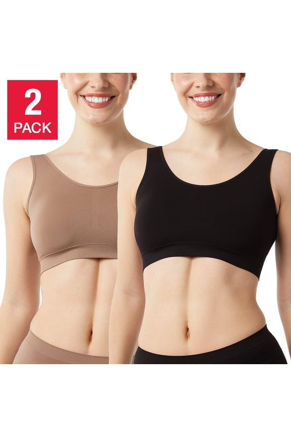 Layer Zero by 32 Degrees Women's Seamless Bra, 2-pack (Black/Tan, Large)