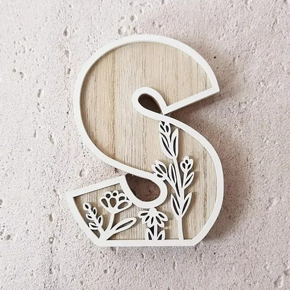 Layered 24 Inch Large Wooden Letters for Wall Decor, Flowered Paintable Wooden Nursery Letters for Crafts Wood Alphabet Letter A-Z for Birthday Boho Nursery Name Sign Wedding Home Decoration
