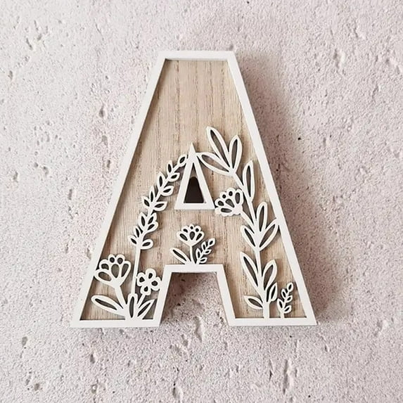 Layered 6 Inch Large Wooden Letters for Wall Decor, Flowered Paintable Wooden Nursery Letters for Crafts Wood Alphabet Letter A-Z for Birthday Boho Nursery Name Sign Wedding Home Decoration