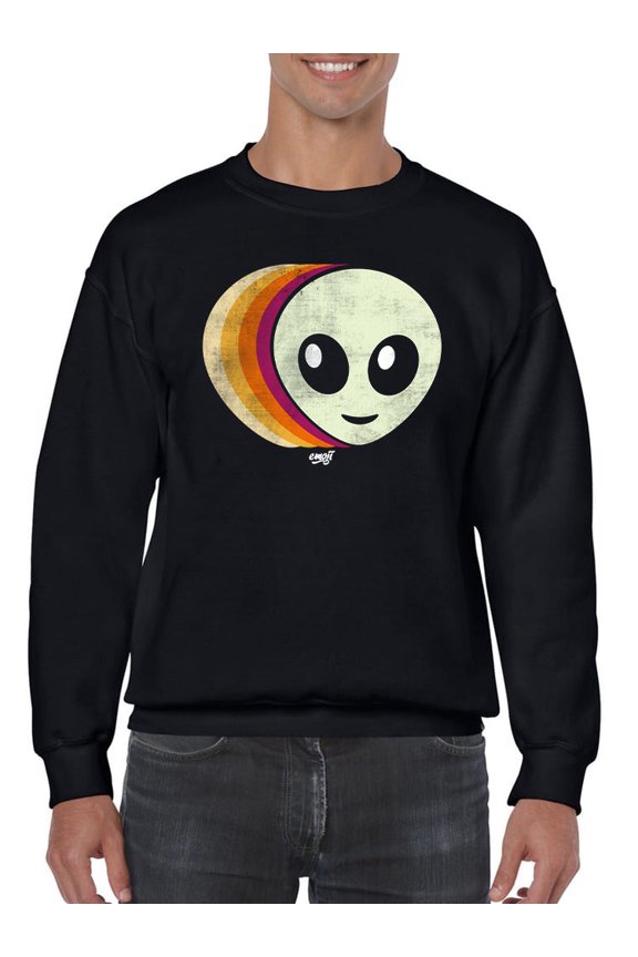 Layered Alien Emoji Vibes - Retro Galactic Graphic Men's Sweatshirt