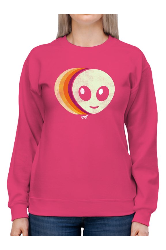 Layered Alien Emoji Vibes - Retro Galactic Graphic Women's Sweatshirt