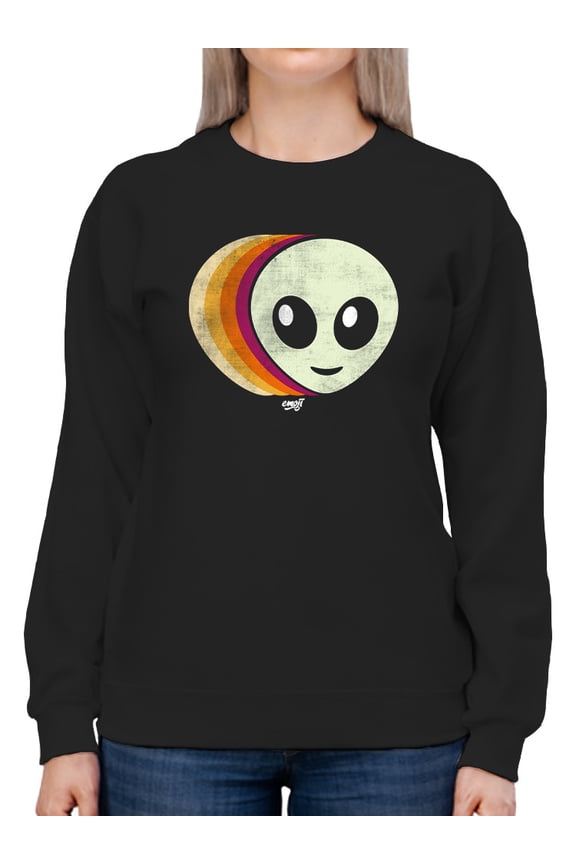 Layered Alien Emoji Vibes - Retro Galactic Graphic Women's Sweatshirt