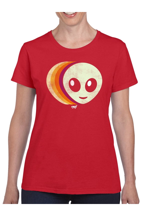 Layered Alien Emoji Vibes - Retro Galactic Graphic Women's T-shirt