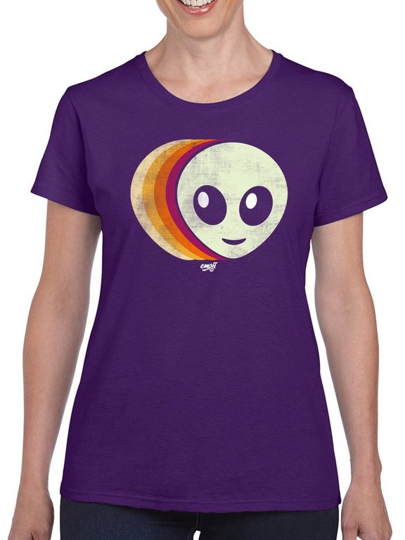 Layered Alien Emoji Vibes - Retro Galactic Graphic Women's T-shirt