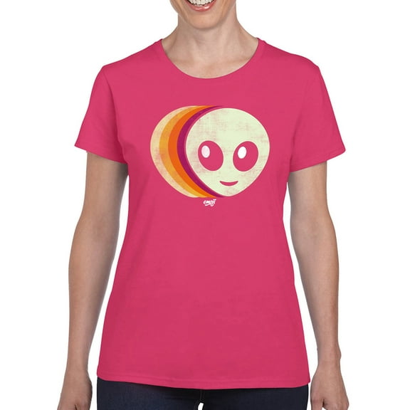 Layered Alien Emoji Vibes - Retro Galactic Graphic Women's T-shirt