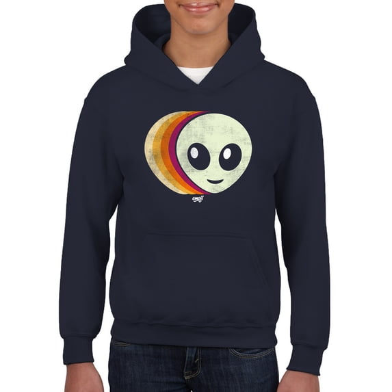 Layered Alien Emoji Vibes - Retro Galactic Graphic Youth's Hoodie