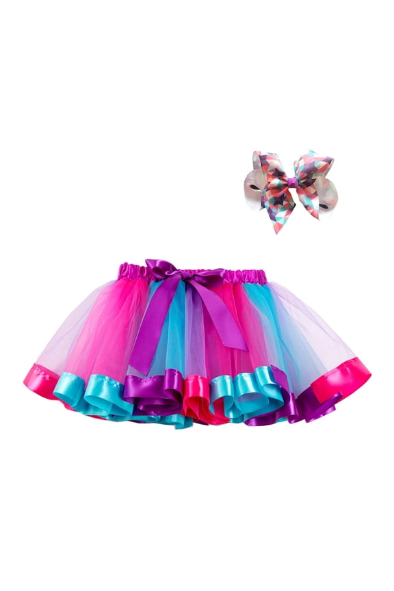 Layered Ballet Tulle Rainbow Tutu Skirt For Little Girls Dress Up With Colorful Hair Bows