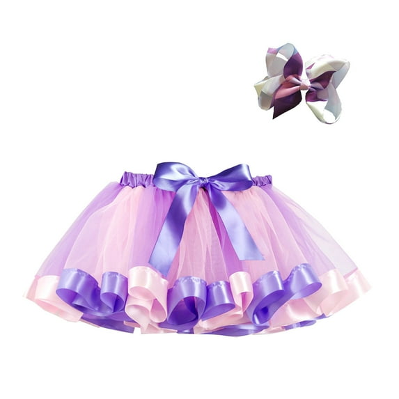 Layered Ballet Tulle Rainbow Tutu Skirt For Little Girls Dress Up With Colorful Hair Bows