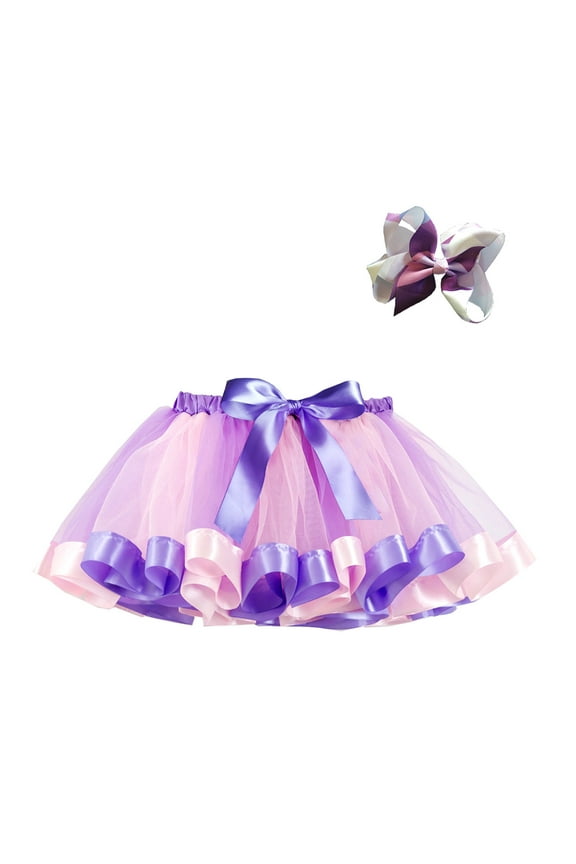 Layered Ballet Tulle Rainbow Tutu Skirt For Little Girls Dress Up With Colorful Hair Bows