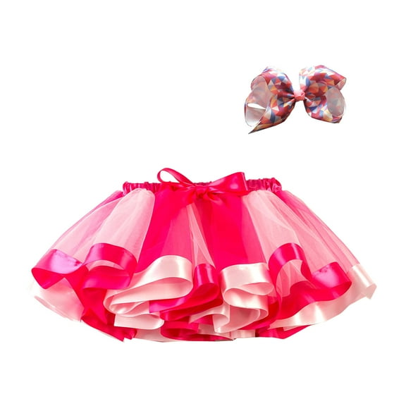 Layered Ballet Tulle Rainbow Tutu Skirt For Little Girls Dress Up With Colorful Hair Bows
