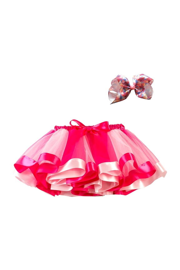 Layered Ballet Tulle Rainbow Tutu Skirt For Little Girls Dress Up With Colorful Hair Bows