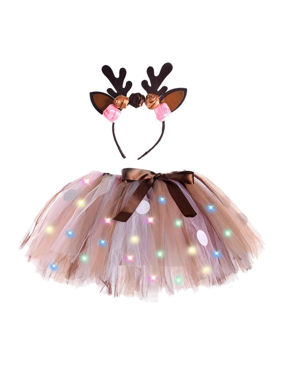 Layered Ballet Tulle Rainbow Tutu Skirt Kids Girls Carnival Dance Party LED Lighting Cartoon Skirt Ballet Skirts Hairband Set A-Line Skirts 6-7 Years