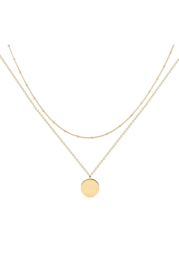 Layered Bead Pendant Necklace, Handmade 18K Gold Plated Dainty Choker, Multi-Layer Long Layering Statement Necklace Jewelry for Women