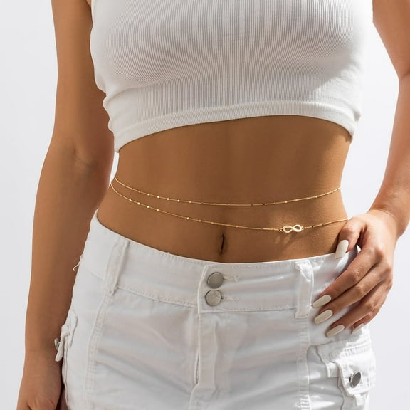 Layered Beaded Waist Chain Gold/silver Heart Belly Button Chain Bikini Body Chain Women's Adjustable Beach Waist Jewelry Accessories For Girls