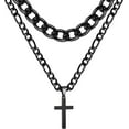 thumbnail image 1 of APSVO Layered Black Cross Necklaces for Men Boys Stainless Steel Cuban Figaro Pendant Chain Set Religious Christian Birthday Valentines Day Jewelry Gifts Him Teen Dad Boyfriend Adults Kids Ideas, 1 of 7