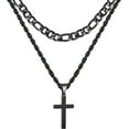 thumbnail image 1 of APSVO Layered Black Cross Necklaces for Men Boys Stainless Steel Figaro Twist Rope Pendant Chain Set Religious Christian Birthday Valentines Day Jewelry Gifts Him Teen Dad Husband Adults Kids Ideas, 1 of 6
