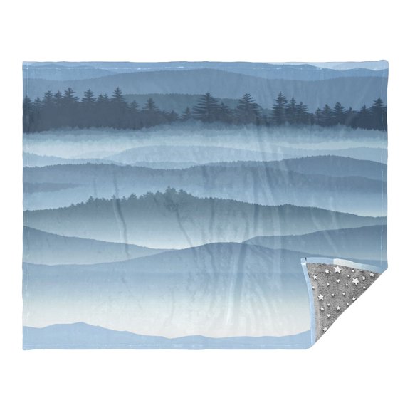 Layered Blue Mountain Landscape Camping Blankets Bed Throws and Cozy Travel Blanket Fluorescence 70x55in Double Sided