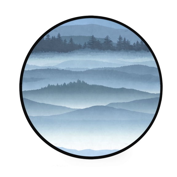 Layered Blue Mountain Landscape Memory Foam Bath Mat 36" Absorbent Rug with Non Slip Base and 4 Bonus Pads