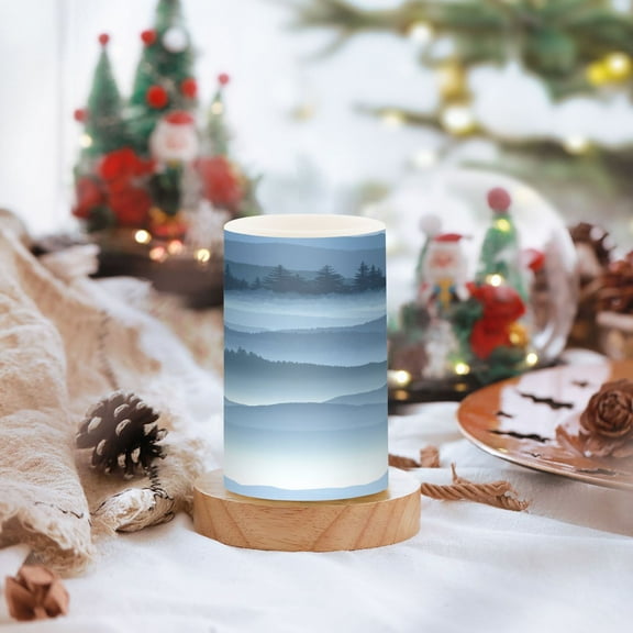 Layered Blue Mountain Landscape Set of 2 Flameless LED Candles Remote and Timer Indoor Outdoor