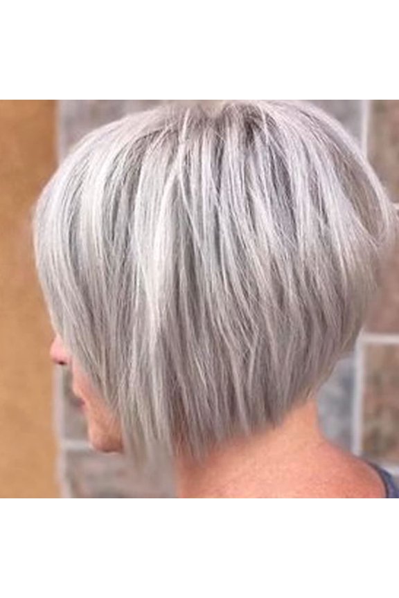 Layered Bob Short Gray Wigs for Women Mixed Gray Cute Straight Pixie Bob Wig Synthetic Haircuts Grey Side Part Inverted Bob Wig Natural