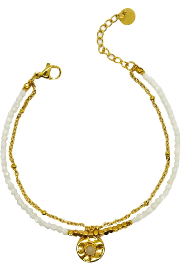 Layered Bracelet Gold Plated Charm Malachite Stones Bead Chain Handmade Jewelry Natural Stone Waterproof Adjustable Stack Summer Beach Bracelets